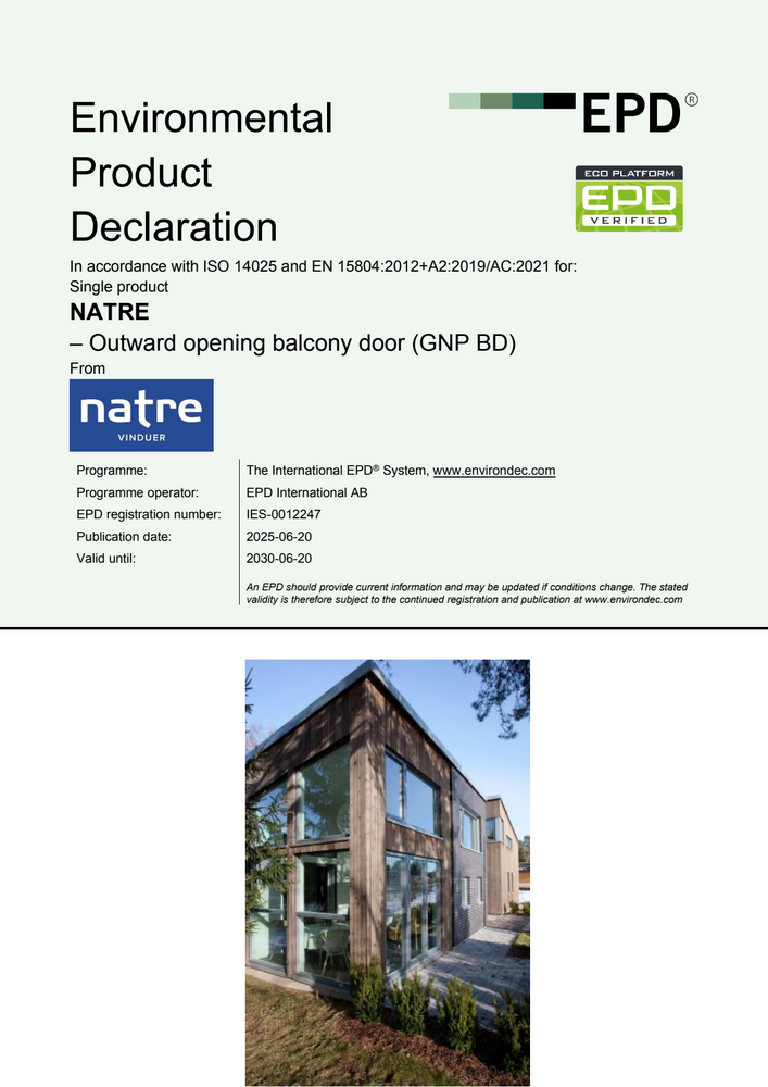 EPD for Natre balkongdör, 13-06-2025